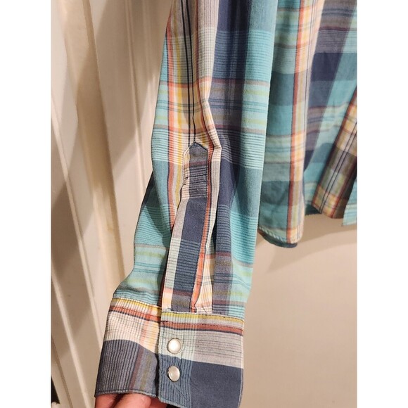 Levi's Men's XXL Western Pearl‎ Snap Blue Plaid Long Sleeve Shirt - Picture 4 of 9